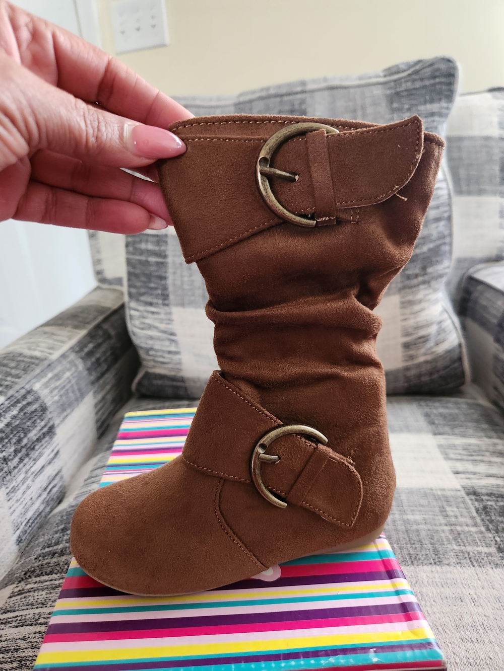 Link Girls Brown Buckle Slouch Boots